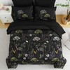 Yiran 7 Piece Black Floral Comforter Set Queen Size, Dandelion
