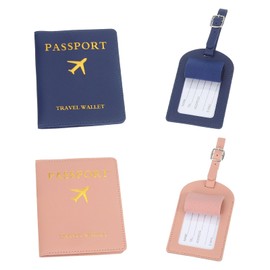 PATIKIL Passport Holder with Luggage Tag, 2 Set of Leather Travel Passport Cover Wallet with Suitcase Tag Travel Accessories for Men Women Airplane, Pink/Dark Blue