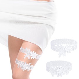 Garter for Wedding Flower Lace Wedding Garter Elastic Bridal Garter for Brides, Bridesmaids, Weddings Bridal Accessories, White, 2 Pieces