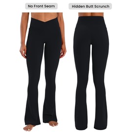 Sunzel Hidden Butt Lifting Scrunch Flare Leggings for Women with Pockets No Front Seam Tummy Control Mini Flared Yoga Pants 32" Inseam Black Large