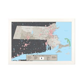 Push Pin Travel Maps - Massachusetts Earth Toned - Textured White Framed Pin Map for Tracking Your Travels - 27.5" x 39.5" - 8 Handcrafted Frame Options - Made in USA - Ideal for Any Traveler