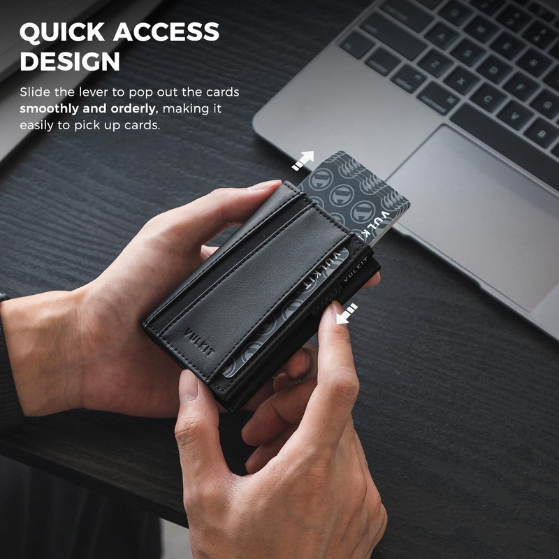 VULKIT Tarjetero de Cuero con Protección RFID, Carteras para Hombre