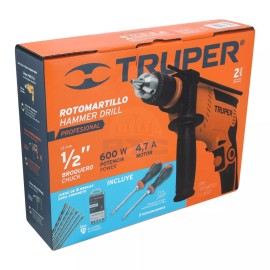Truper COMBOR-1/2A7 1/2" 650 W rotary hammer, 6 bits and 2 screwdrivers