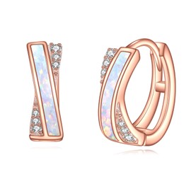 URONE Opal Huggie Earrings S925 Sterling Silver Opal Hoop Earrings Jewelry Gifts for Women