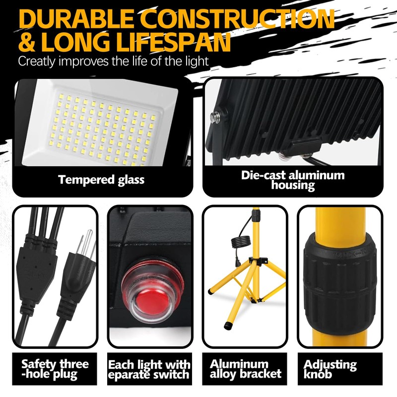 Work Lights with Stand, 21000 Lumen, 2 Adjustable Heads LED
