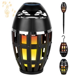 ALLOMN LED Bluetooth Flame Speakers, Outdoor LED Flame Effect Bluetooth Speaker Wireless Portable Waterproof LED Flame Speaker with Stake/Hook for Camping Patio Garden Yard BBQ Party
