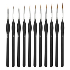 11 Piece Fine Detail Brush Set, Miniature Brush, Wolf Hair Brush, Extra Fine Brush for Acrylic Oil Gouache Watercolour Nail Art Detail Painting Modelling Models Watercolour Miniatures (Black)