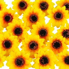 Namzi 100 Pcs Realistic Sunflowers Artificial Flowers, 2.75 Inch Artificial Silk Sunflower Heads, for DIY Fabric Floral Wedding Home Party Decoration