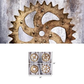 AoArtWZ 4 Piece Steampunk Canvas Wall Art Mechanical Gear Cogs Old Factory Painting Engineer Team Motivation Inspiration Pictures Print