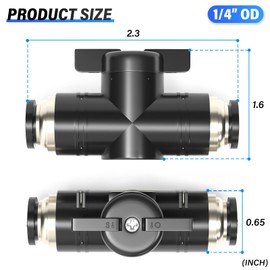 TAILONZ PNEUMATIC BVU-1/4 OD Ball Valve Air Flow Control Valve Push to Connect Fitting（Pack of 5）