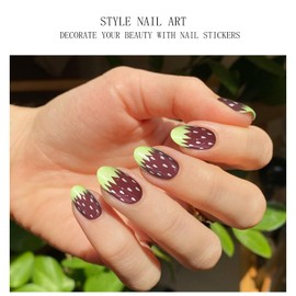 JMEOWIO Gel Nail Stickers Green Coffee Semi Cured Gel Nail Strips Wraps UV/LED Nails Art Design Decoration Accessories