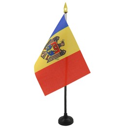 AZ FLAG Moldova Table Flag 4'' x 6'' - Moldovan Desk Flag 15 x 10 cm - Golden Spear top