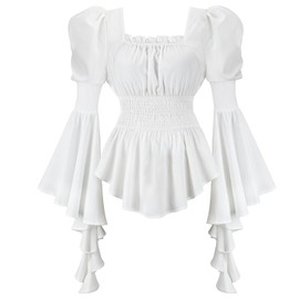 Renaissance Shirt Women Medieval Costume Women Victorian Blouse Pirate Shirt Women Renaissance Peasant Top White-L