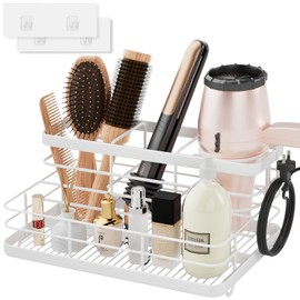 VITVITI Metal Hair Tool Organizer Wall Mounted, Hair Dryer Holder Basket Storage, Bathroom Sink Organizer Countertop for Vanity Makeup Brush/Hair Straightener/Styling Tools, White, Stand