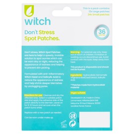 Witch Don't Stress Spot Patches, with Witch Hazel and Salicylic Acid, helps reduce redness and inflammation. 36 patches