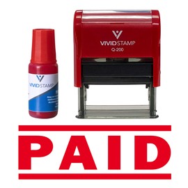 Vivid Stamp Paid Self Inking Rubber Stamp Combo With Refill - Large - 3/4" x 1-7/8", Red