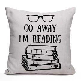 Decorative Throw Pillow Cover Book Lover Reading Books Club Librarian Black Glasses Go Away I'm Reading Cotton Linen Throw Pillow Case Cushion Cover Home Décor Sofa Decorative Pillow 16 X 16 Inch