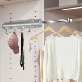 Supforce Valet Rod for Closets, 12" Valet Rod With 4 Hooks, Closet Organizer Slide Out Clothing Hanger Rods Extender Perfect for Suits,Dresses,Belt,Tie, Polished Chrome