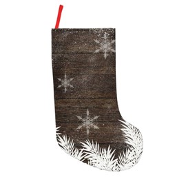 Snow Pine Trees Brown Rustic Wood Winter Christmas Stockings 18 Inches Classic Large Size Stocking for Family Holiday Xmas Party Gifts & Decorations