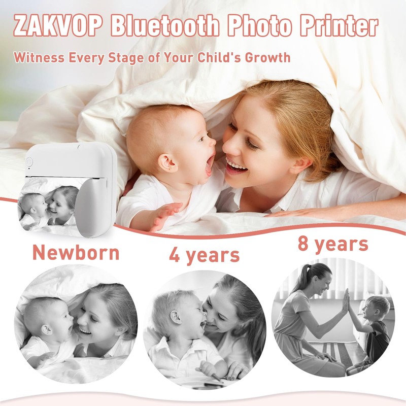ZAKVOP mini printer, mini photo printer, portable printer inkless, inkless