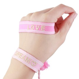 COTTVOTT 2pcs Woven Friendship Wrap Bracelet Lucky Knitted Word Braided Bracelets for Women(2pcs/LOVE+DREAM)