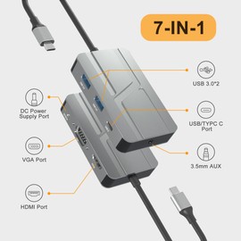 USB C Hub with 4K HDMI VGA USB3.0 3.5mm Audio USB-C Adapter 5V 1A to get Power for MacBook Pro Air and More Type C Devices