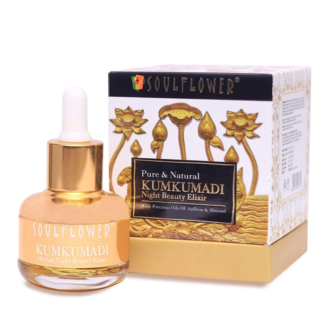 Soulflower Kumkumadi Herbal Night Beauty Elixir, Pure and Natural, With Precious Oils of Saffron and Almond
