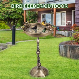 Large Bird Bath Bowl Standing,13" W Cast Iron Birdbaths for Outdoors,Rustproof-Vintage Gold