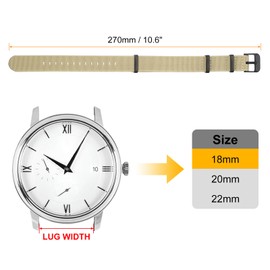 sourcing map Elastic Nylon Watch Band 18mm One-Piece French Watch Strap Waterproof Replacement Wristwatch Strap with Black Buckle for Men Women, Khaki