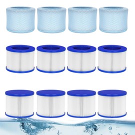 Hot Tub Replacement Filter Cartridges, for Inflatable Hot Tubs & Massage Pools, Screw-in Hot Tub Filter, Compatible with All RELXTIME, ALEKO, Wejoy, Aquaspa Hot Tub (8 Filters + 4 Filter Bags)