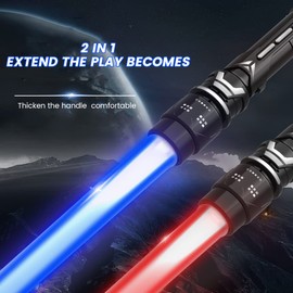 IK 2Pcs Light Up Saber Reusable Retractable 7 Colors Changeable LED Light Sword with Realistic Sound Effect Hand Light Up Sword 2-in-1 LED Light Sword XIEQUANKE