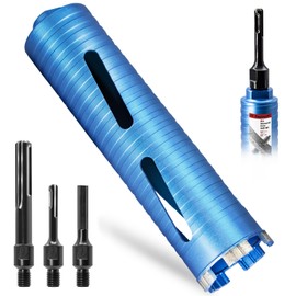 DaduoRi 3 1/2" Dry Core Drill Bit, 5/8"-11 Thread, with 3 Adapters Included: SDS Plus, SDS Max and 1/2" Hex Shank, 9.5" Drilling Depth, 3.5 Inch Core Bit for Concrete Masonry Brick Block Stucco