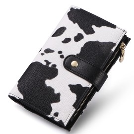 yiijay Womens Wallet RFID Blocking Vegan Leather Trifold Clutch Credit Card Holder Ladies Travel Wallet Purse with Pen Holder, 2Cow Print Black, Rfid Wallet