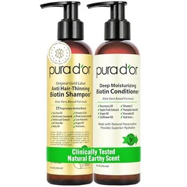 PURA DOR Anti-Thinning Biotin Shampoo and Conditioner Natural Earthy Scent,CLINICALLY TESTED Proven Results,DHT Blocker Thickening Products For Women 
