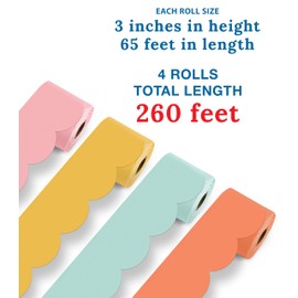 Carson Dellosa 260Ft Scalloped Retro Groovy Bulletin Board Borders, 4 Pack Colorful Bulletin Board Border for Boho Décor, Office Décor, Retro Décor, Party, Bulletin Board Decorations, Classroom Décor