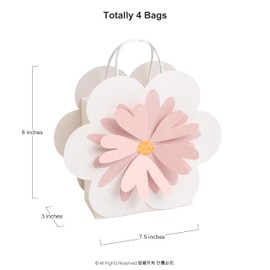 Cheerland Pink Daisy Flower Gift Bag with Handles Goodie Treat Favor Paper Bags for Woodland Floral Spring Baby Shower Birthday Party Decoration and Supplies (Pack of 4)