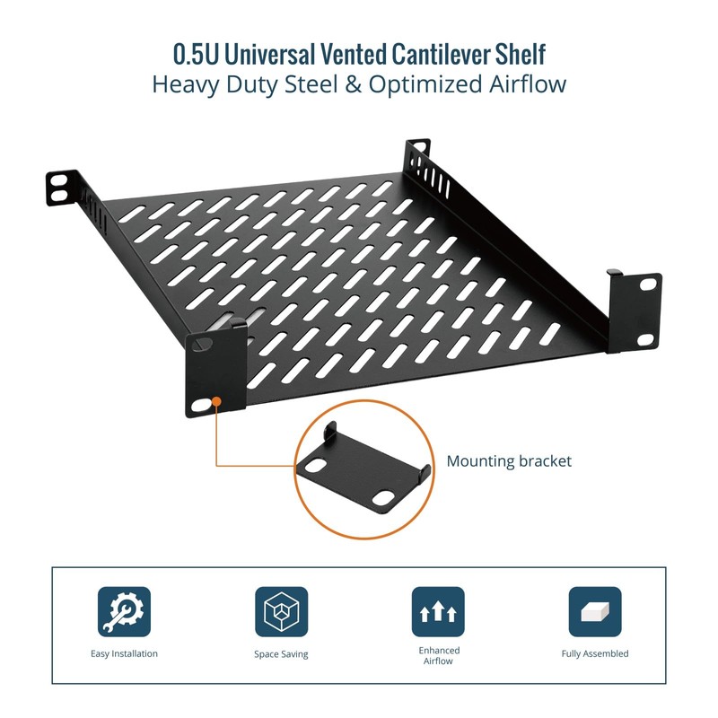 Tecmojo 0.5U Rack Mount Shelf for 10" width Server Rack,