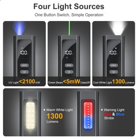 Acoszero EDC Flashlight 4 in 1 Pocket Magnetic Flashlight High Lumens Work Light with Green Beam & UV Light & Warning Light Combo EDC Light Rechargeable LT-010 (Black)