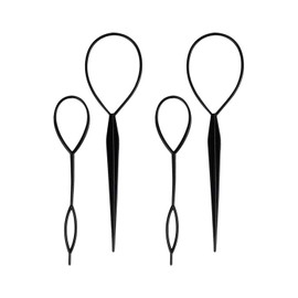 Trimming Shop Topsy Tail Ponytail Maker, French Braid Loop Tool, Hair Styling Accessories for Girls and Women, Durable, Black, 4 Pieces