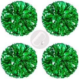 PUZINE 4 Pack 13" Cheerleading Metallic Foil & Plastic Ring Pom Poms(Green)