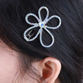 Sttiafay Vintage Crystal Flower Hair Clip Barrette Silver Rhinestone Hair Barrette Bling CZ Wedding Headwear Flower Hair Pin Head Clip Accessories for Women and Girls