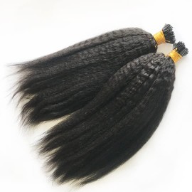 Brazilian Kinky Straight I Tip Hair Extension Pure Colored Human Hair Pre Bonded Hair Extensions 1g/s 100Strand I Tip Microlink Hair For Women (28inch, Natural color)