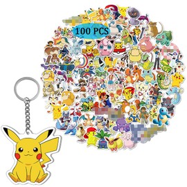 GTOTd Cartoon Stickers (100 Pieces with Keychain Keyring Decor) Gifts Merch Cartoon Party Supplies Decoration for Laptop Skateboard Graffiti