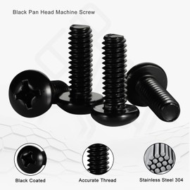 6-32 x 3/8" Pan Head Machine Screws, Stainless Steel 18-8 Black Finish, Fully Threaded, 100 PCS