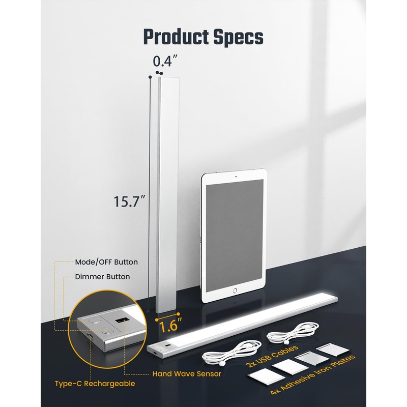 SUPERDANNY 16 Inch Under Cabinet Lights, Hand Wave Sensor 65