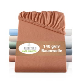 BaSaTex Organic Jersey Fitted Sheet 90 x 200 cm - Fitted Sheet Made from 100% Organic Cotton GOTS Certified - 90 x 200 - 100 x 200 cm - Colour: Terracotta