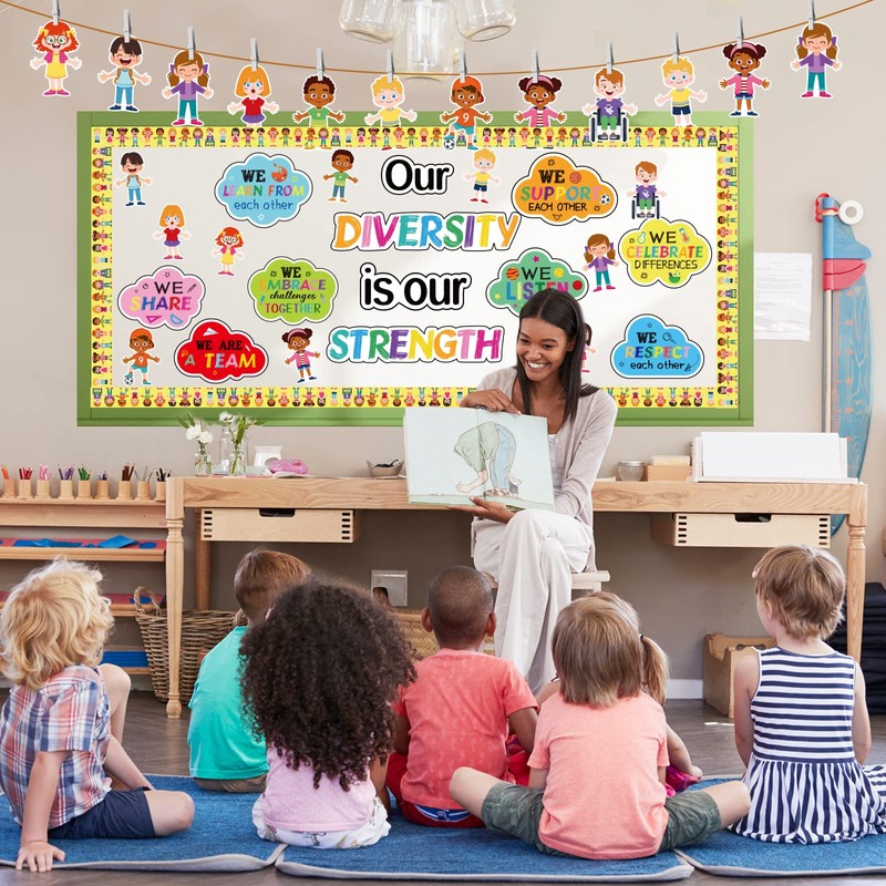 Diversity Bulletin Board Decoration Set Diverse Students Borders Cutouts for
