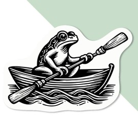 4 x Small 50mm 'Frog in A Rowing Boat' Permanent Sticker Decals for Cars/Windows/Bins/Walls etc (DW00119852)