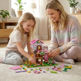Aigidusansu Pink Tree House Building Set, 685 Pcs Forest House Building Kit, Birthday Gift for Kids Girls Boys Age 6-12 Years (Packed in Bags)