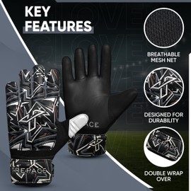 Trepace Sports Football Goalkeeper Gloves For Boys Kids Youth Children Soccer Goalie Goalkeeping Glove with Grip Palms (Black, 2)